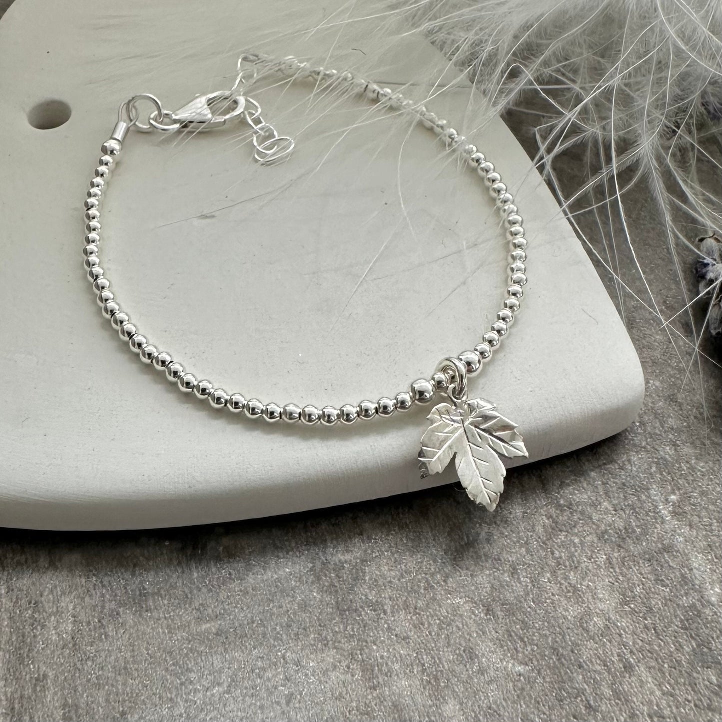 Leaf Bracelet, Sterling Silver Charm Bracelet