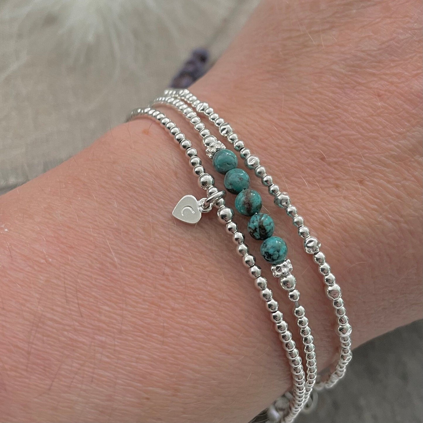 Turquoise Stacking Bracelet Set, Dainty Personalised December Birthstone Jewellery