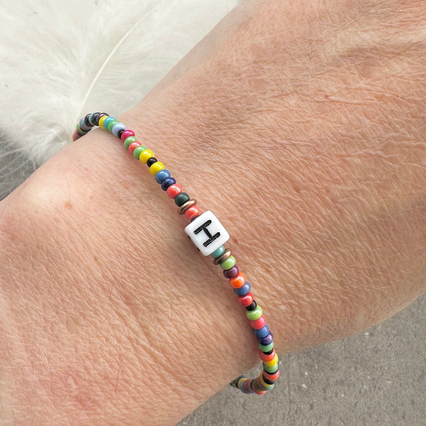 Rainbow Letter Bracelet with seed beads