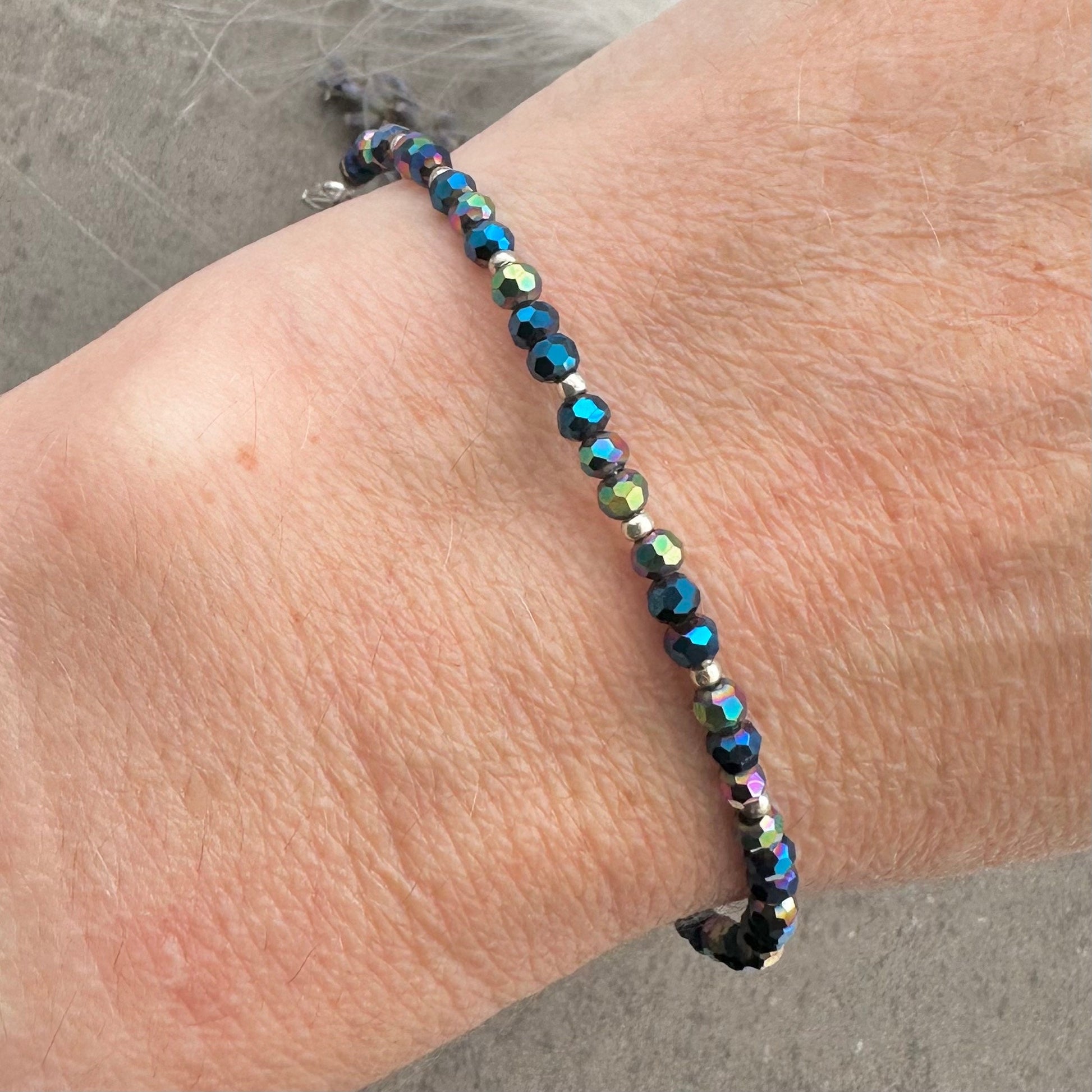 Blue Sparkly Bracelet with glass beads and seed beads