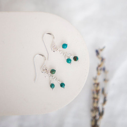 Sterling Silver Turquoise December Birthstone Earrings, Cascade Earrings